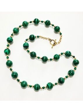 Necklace - Malachite Beads - Green & Gold
